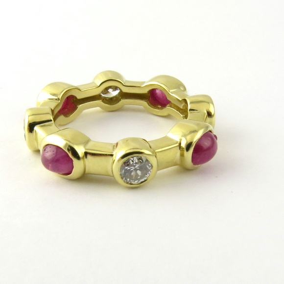 Vintage 18 Karat Yellow Gold Tambetti Cabochon Ruby Diamond Ring Size 6.75 #4651 - Picture 3 of 7